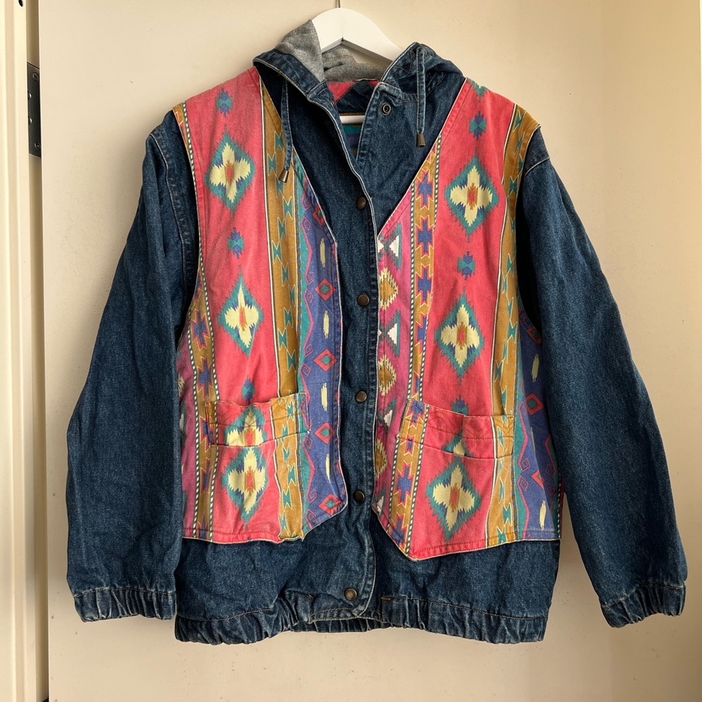 Vintage Julia Michaels Aztec Print Denim Jacket